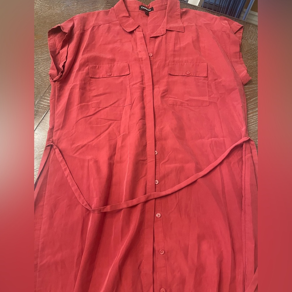 Express Women's Red Casual Button Down Shirt Dress